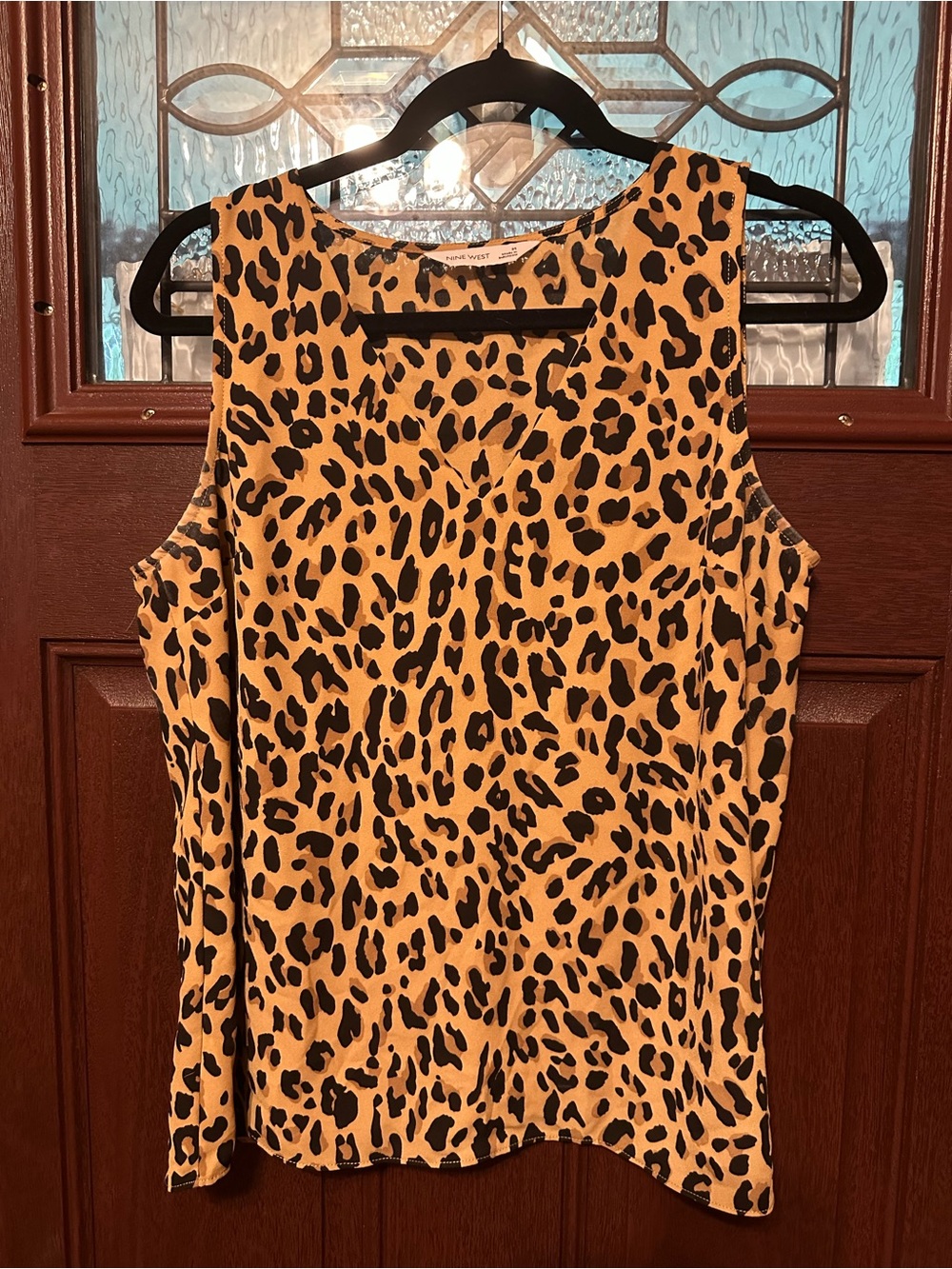 Nine West Yellow and Black Leopard Print Tank Top